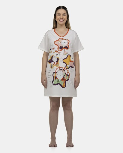 Camisão Feminino Adulto Manga Curta Decote V