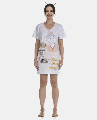 Camisão Feminino Adulto Manga Curta Decote V