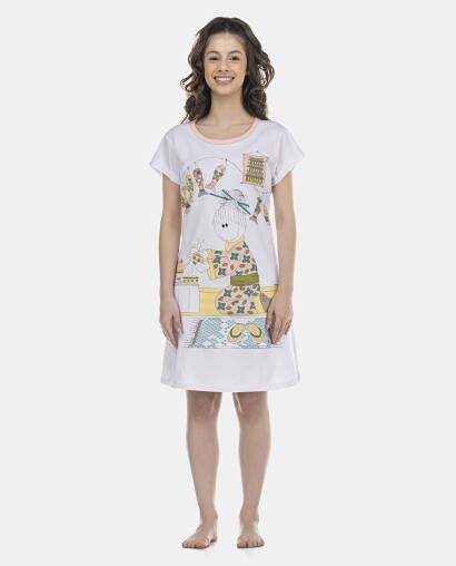 Camisão Feminino Adulto Manga Curta Acinturado