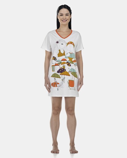 Camisão Feminino Adulto Manga Curta Decote V