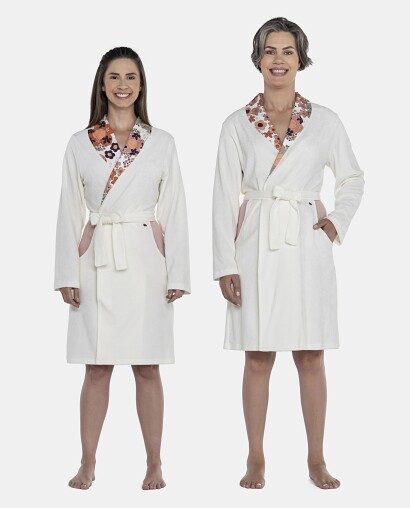 Roupão Feminino Adulto Manga Longa Traspassado Com Bolsos Atoalhado