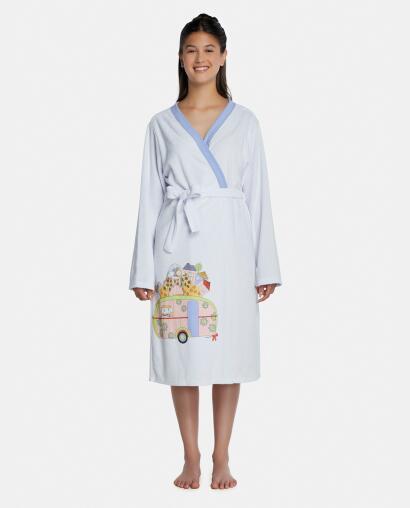 Roupão Feminino Adulto Manga Longa Traspassado Com Bolsos Atoalhado