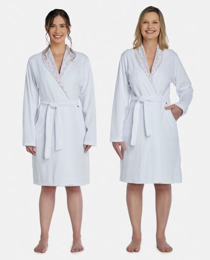 Roupão Feminino Adulto Manga Longa Traspassado Com Bolsos Atoalhado