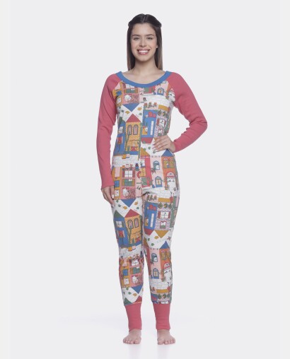 Pijama Sonhart Macacão Feminino manga longa Estampado