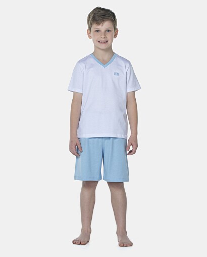 Pijama Masculino Kids Manga Curta Decote V e Bermuda