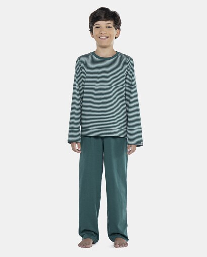 Pijama Masculino Kids Manga Longa Com Listras e Calça
