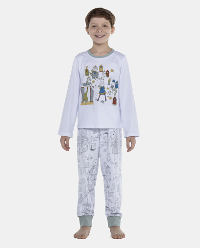 Pijama Masculino Kids Manga Longa e Calça Com Punhos