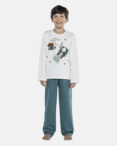 Pijama Masculino Kids Manga Longa e Calça Moletinho