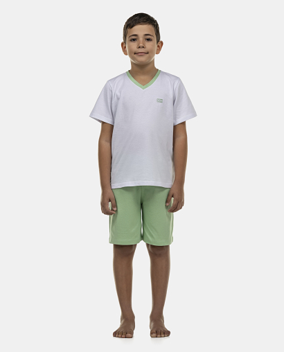 Pijama Masculino Kids Manga Curta Decote V e Bermuda 