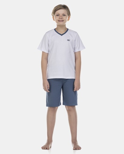 Pijama Masculino Kids Manga Curta e Bermuda Decote V