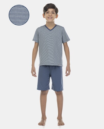 Pijama Masculino Kids Manga Curta e Bermuda Decote V