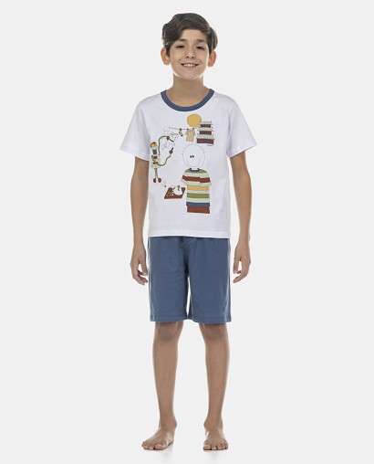 Pijama Masculino Kids Manga Curta e Bermuda