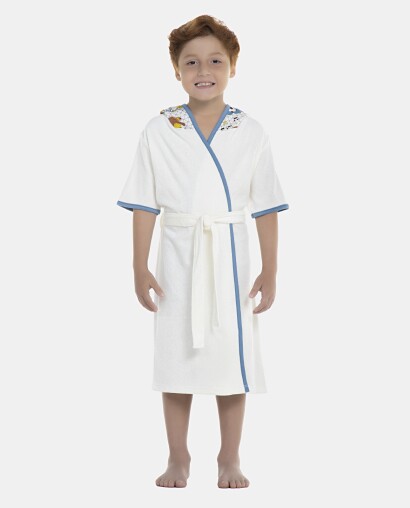 Roupão Masculino Kids Manga Curta Atoalhado Com Touca