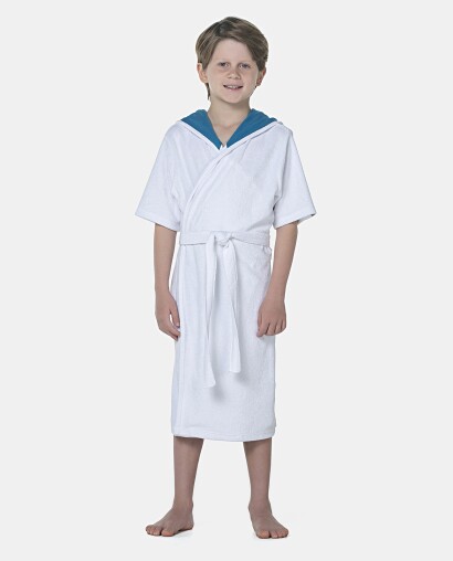 Roupão Masculino Kids Manga Curta Atoalhado Com Touca