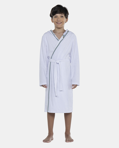Roupão Masculino Kids Manga Longa Transpassado Com Capuz Atoalhado
