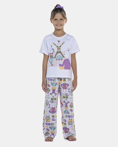 Pijama Feminino Kids Manga Curta e Calça