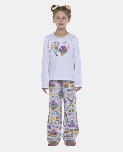 Pijama Feminino Kids Manga Longa e Calça
