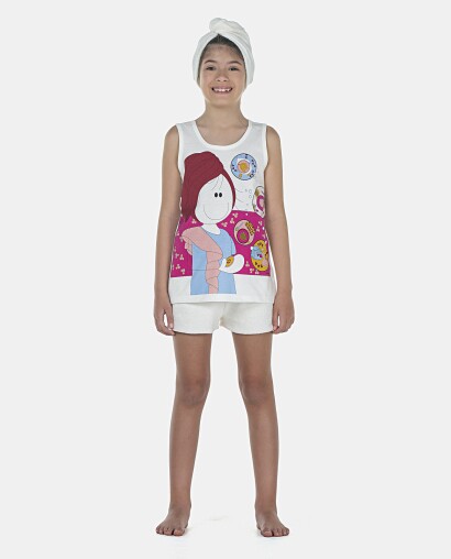 Pijama Feminino Kids Regata e Short Atoalhado