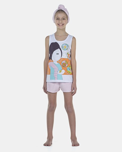 Pijama Feminino Kids Regata e Short Atoalhado