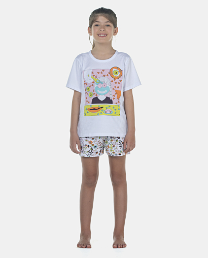 Pijama Feminino Kids Manga Curta e Short