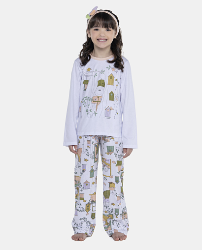 Pijama Feminino Kids Manga Longa e Calça