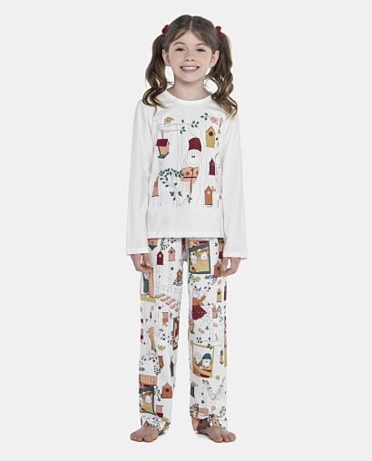 Pijama Feminino Kids Manga Longa e Calça
