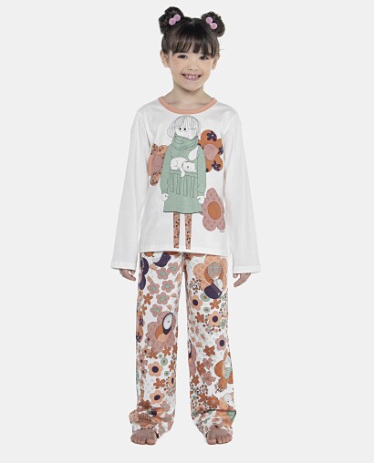 Pijama Feminino Kids Manga Longa e Calça