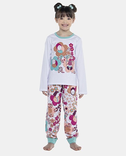 Pijama Feminino Kids Manga Longa e Calça Com Punhos