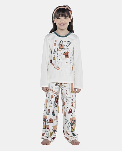 Pijama Feminino Kids Manga Longa e Calça Moletinho