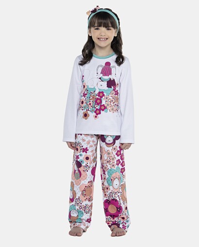 Pijama Feminino Kids Manga Longa e Calça Moletinho