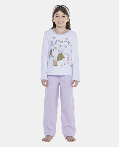 Pijama Feminino Kids Manga Longa e Calça Plush