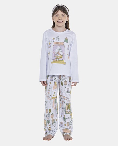Pijama Feminino Kids Manga Longa e Calça 