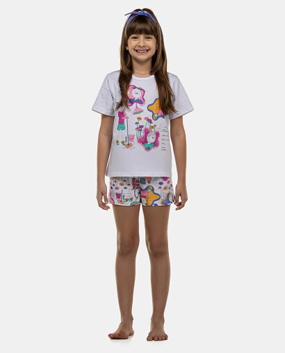 Pijama Feminino Kids Manga Curta e Short