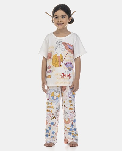 Pijama Feminino Kids Manga Curta e Calça