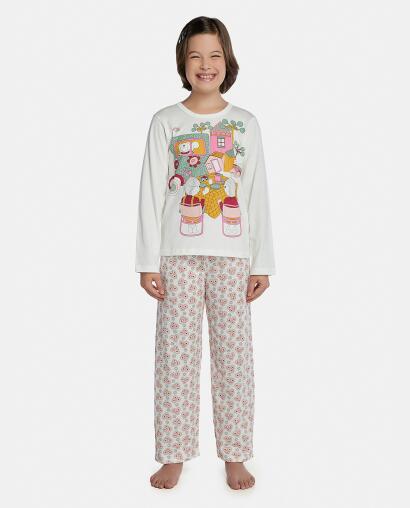 Pijama Feminino Kids Manga Longa e Calça