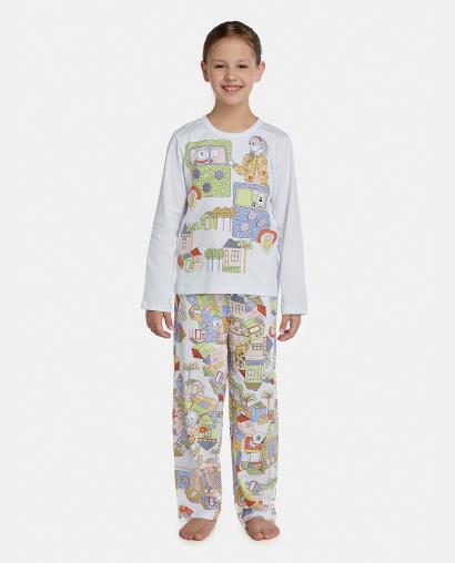 Pijama Feminino Kids Manga Longa e Calça