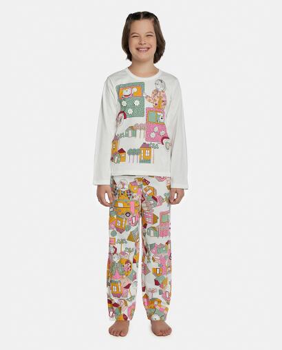 Pijama Feminino Kids Manga Longa e Calça