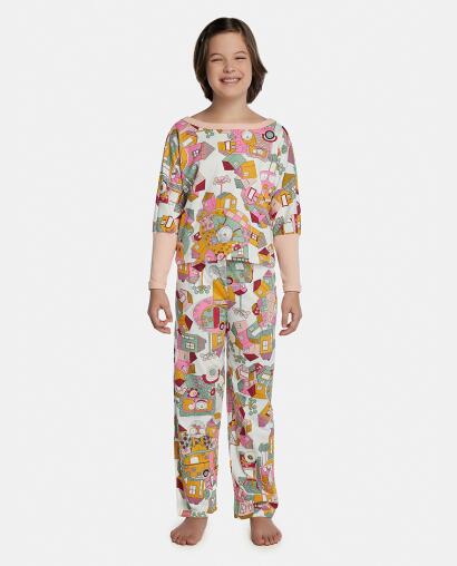Pijama Feminino Kids Manga Longa e Calça