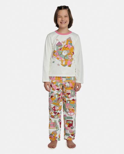 Pijama Feminino Kids Manga Longa e Calça Moletinho
