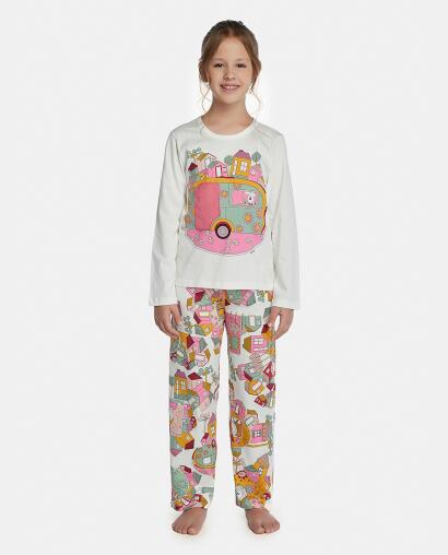 Pijama Feminino Kids Manga Longa e Calça