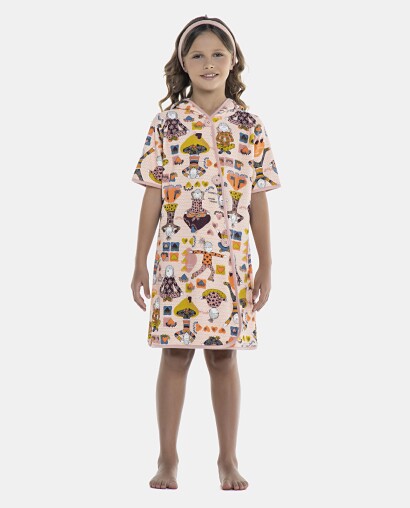 Roupão Feminino Kids Manga Curta Com Capuz