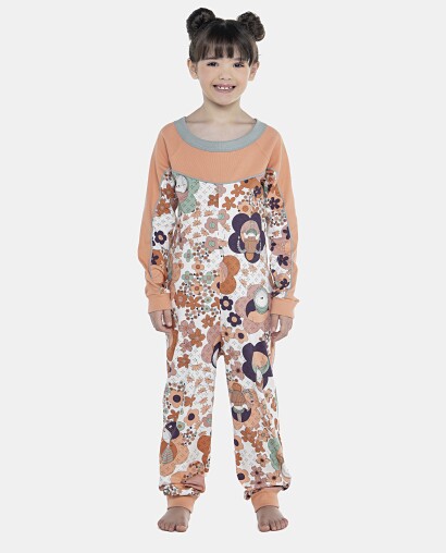 Macacão Feminino Kids Manga Longa Raglan