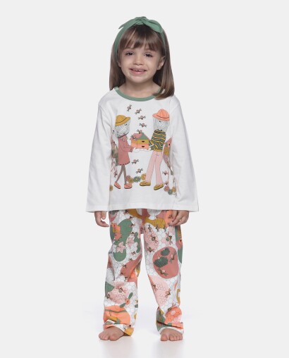 Pijama Infantil Feminino manga longa Tic-Tac e calça Bill e Pat