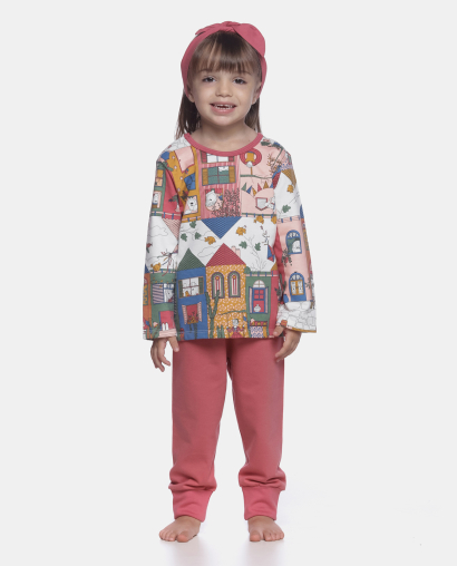 Conjunto Feminino Baby Manga Curta e Calça Moletinho