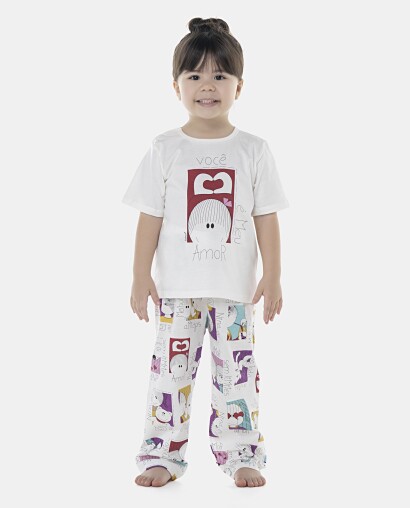 Pijama Feminino Baby Manga Curta e Calça