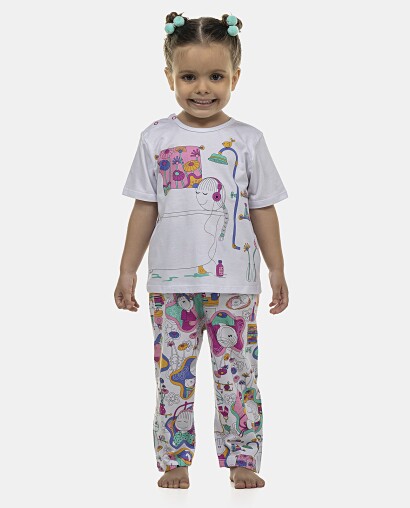 Pijama Feminino Baby Manga Curta e Calça