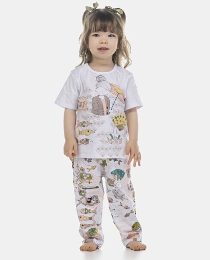 Pijama Feminino Baby Manga Curta e Calça