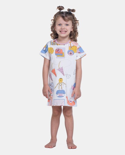 Camisão Feminino Infantil Manga Curta Tic Tac Bill e Nina