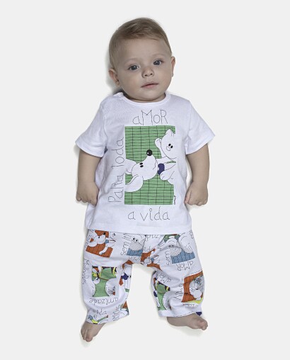 Pijama Masculino Bebe Manga Curta e Calça