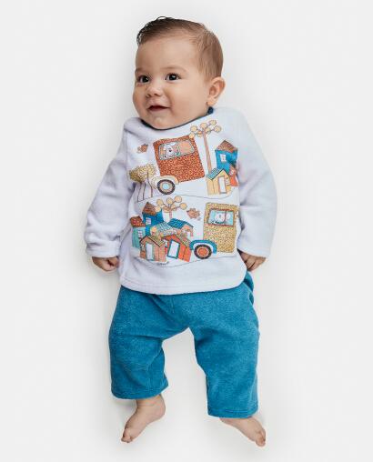 Pijama Masculino Bebe Manga Longa e Calça Plush